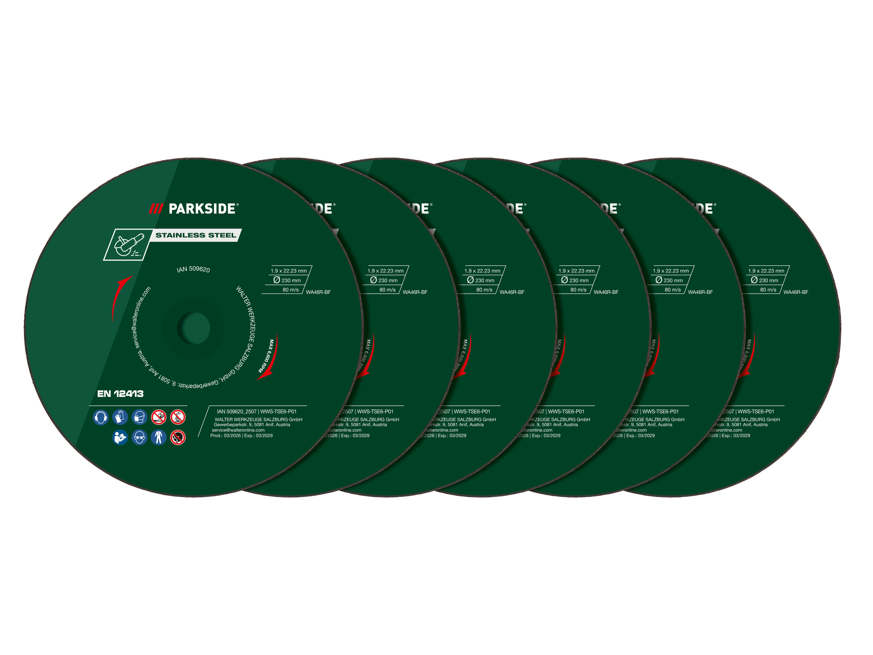 PARKSIDE® Zestaw tarcz do cięcia stali nierdzewnej (Tarcze tnące ze stali nierdzewnej 6 szt.)