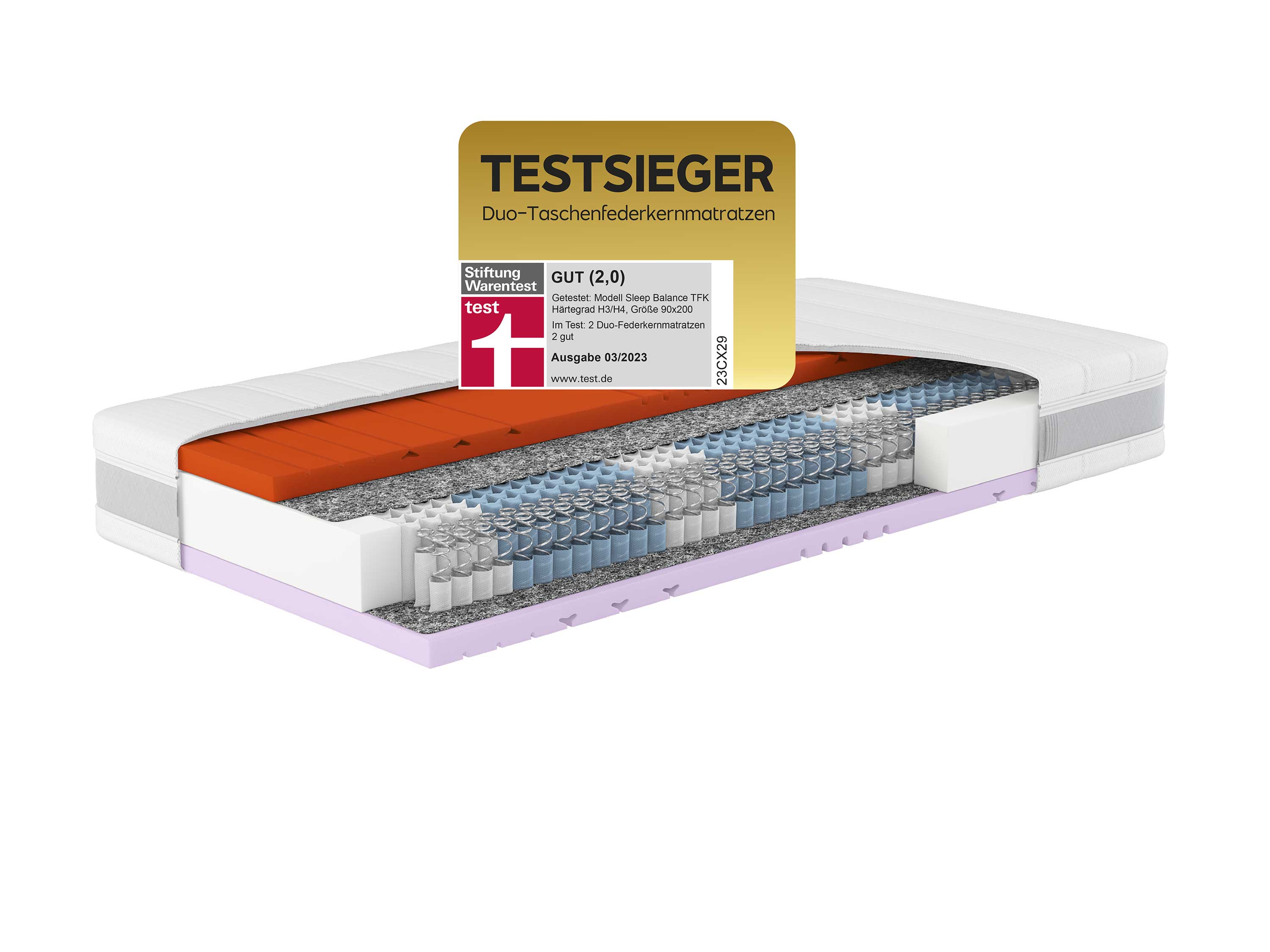 HN8 SCHLAFSYSTEME Materac kieszeniowy 7-strefowy Sleep Balance TFK (H3/H4, 100 x 200 cm)